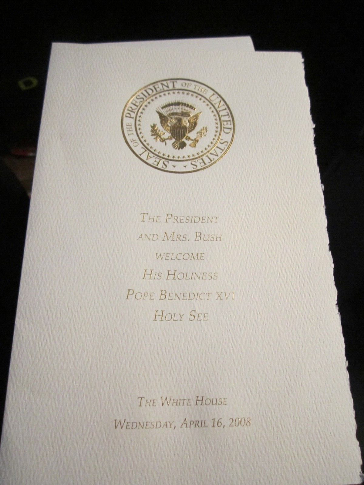 2008 PRESIDENT GEORGE BUSH POPE BENEDICT INVITATION PROGRAM PACKET BBA42 2008 PRESIDENT GEORGE BUSH POPE BENEDICT INVITATION PROGRAM PACKET BBA42