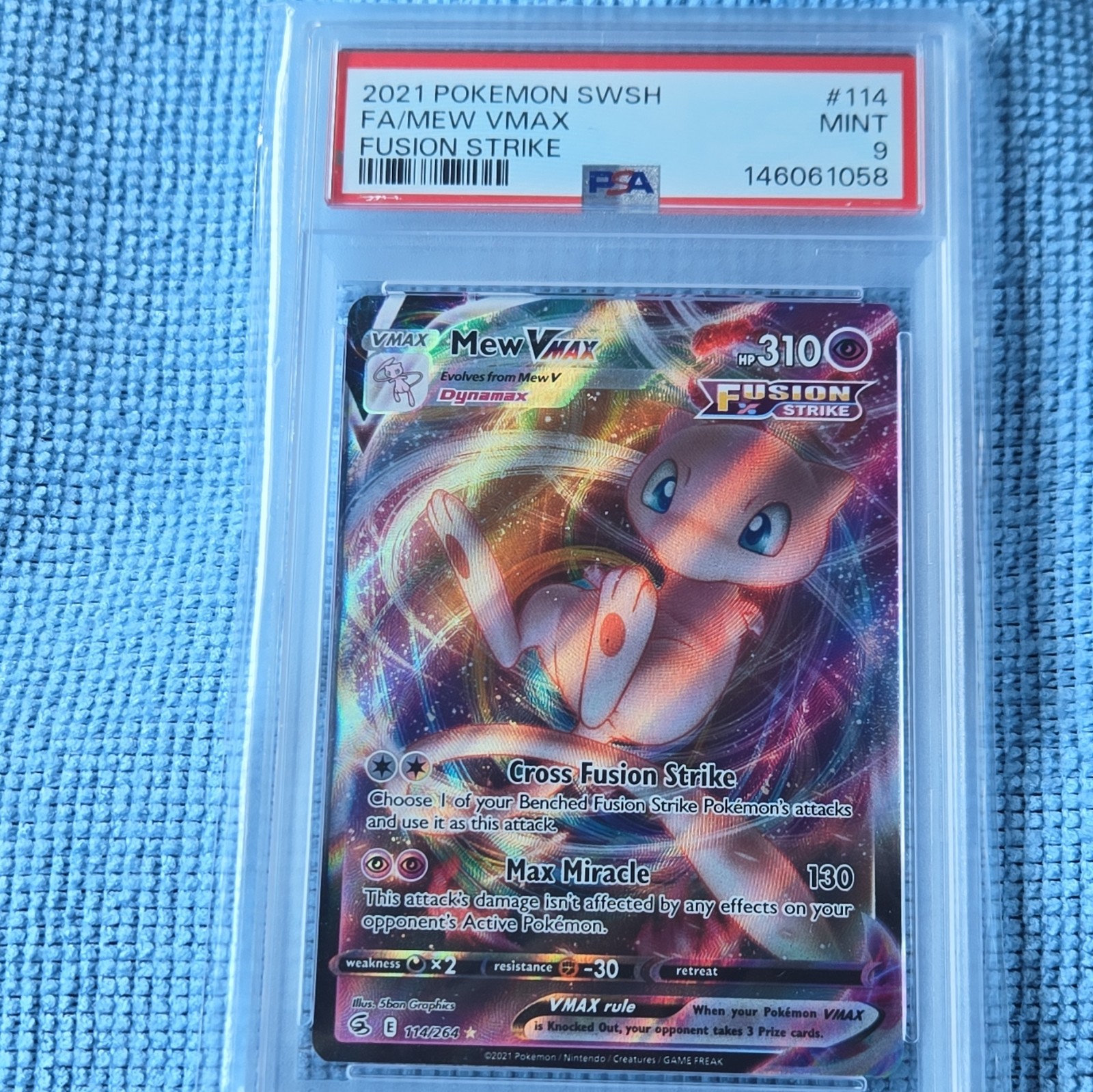 Pokémon 2021 Fusion Strike Mew VMAX 114/264 Full Art PSA 9 Cert 146061058 Pokémon 2021 Fusion Strike Mew VMAX 114/264 Full Art PSA 9 Cert 146061058