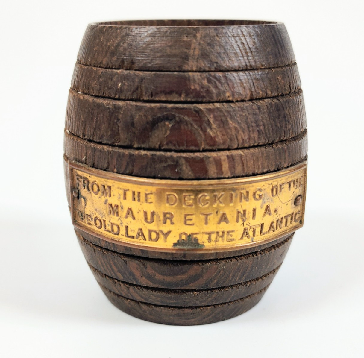 Antique 1906 WWI Troop Ship Teak Barrel From RMS Mauretania Antique 1906 WWI Troop Ship Teak Barrel From RMS Mauretania
