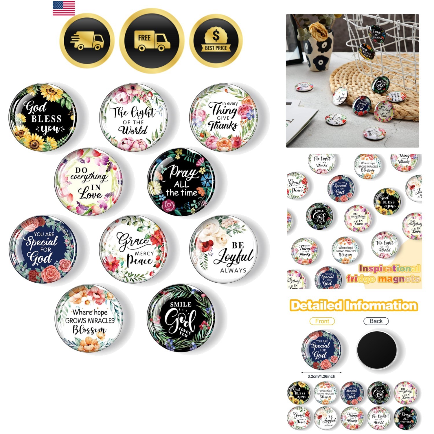 Christian Inspirational Fridge Magnets 10 Pcs Motivational Quotes Bible Verses