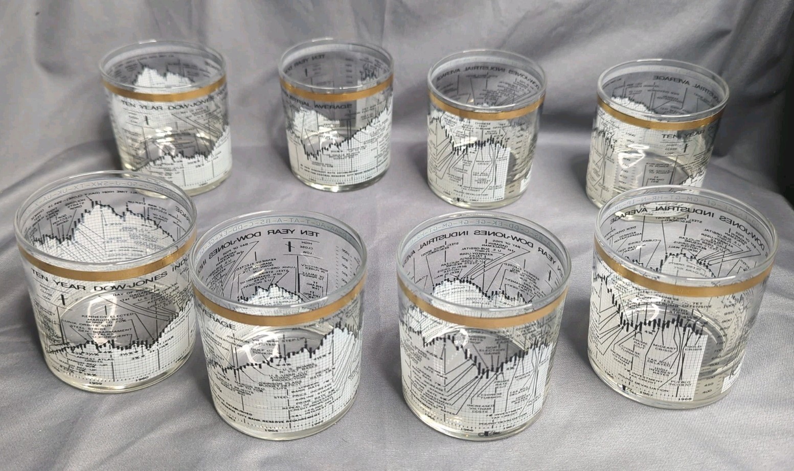 Vintage Set of 8 Cera Glass Dow-Jones Industrial Average 1958-68 Lowball Glasses Vintage Set of 8 Cera Glass Dow-Jones Industrial Average 1958-68 Lowball Glasses