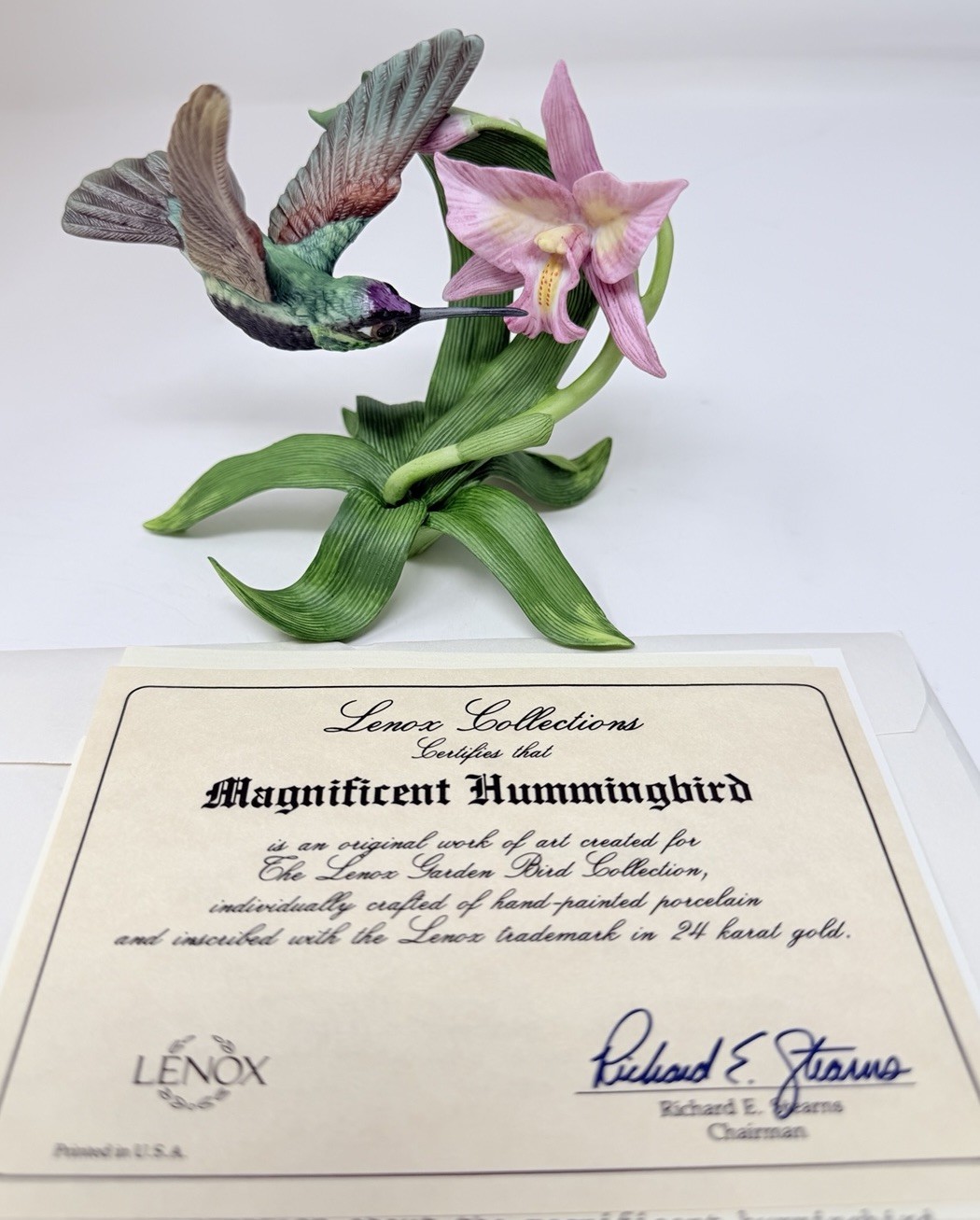 1992 Lenox Magnificent Hummingbird Garden Bird Collection Figurine Pink Orchid