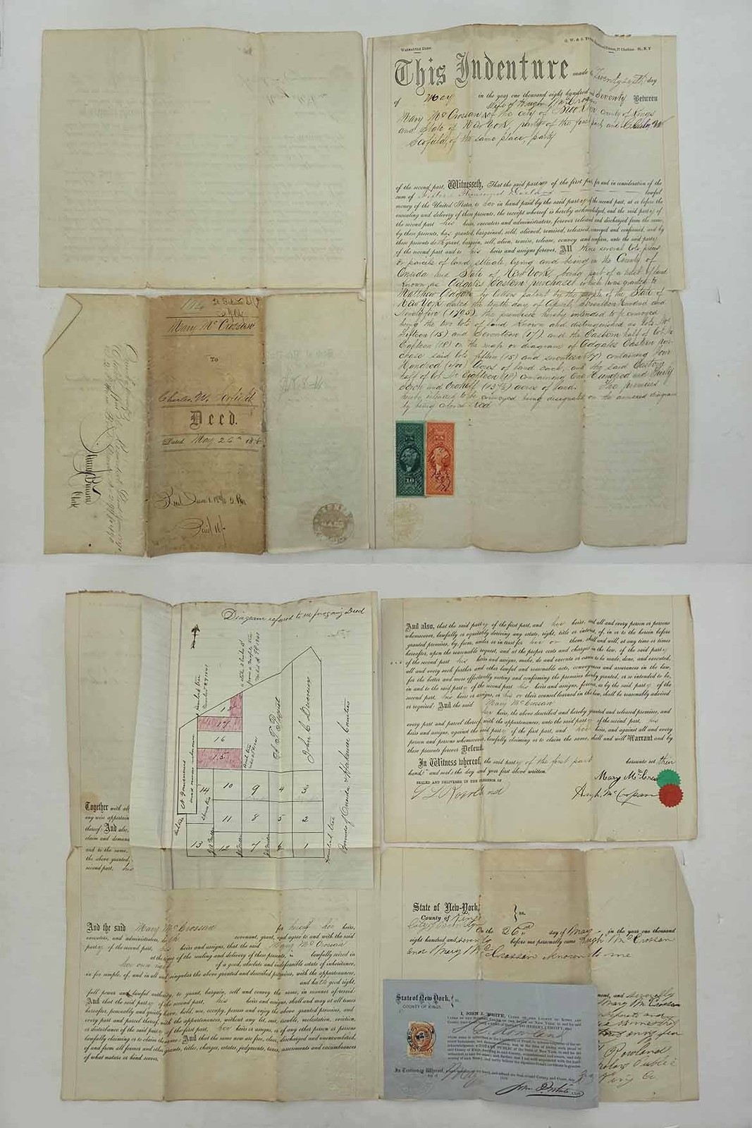 1870 antique DEED brooklyn ny McCROSSAN to SCOFIELD oneida co LAND MAP rev stamp 1870 antique DEED brooklyn ny McCROSSAN to SCOFIELD oneida co LAND MAP rev stamp