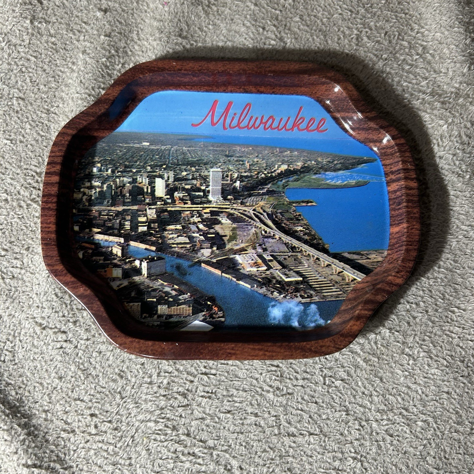 Vintage Milwaukee Wisconsin Souvenir Tin Tray 6" Aerial Skyline Trinket Dish Vintage Milwaukee Wisconsin Souvenir Tin Tray 6" Aerial Skyline Trinket Dish