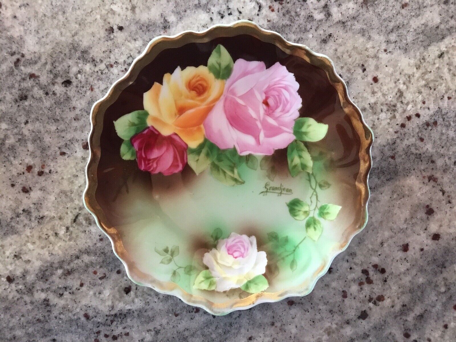 Z S & Co Royal Vienna Hand Painted Roses 6” Plate -Artist Signed Grandjean