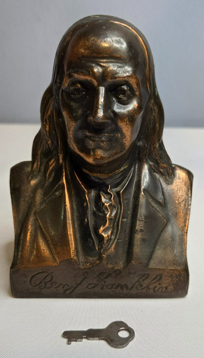 Vtg Banthrico Ben Franklin Coin Bank w/ Key Franklin Federal Washington DC