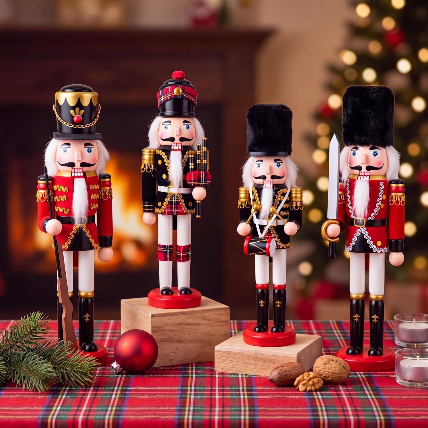 4 Pcs Red and Black Mixed Nutcracker 12 Inch