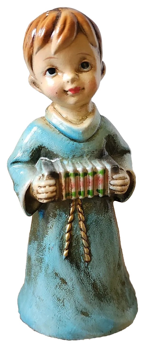 Vintage Boy Angel Playing Accordian Handpainted Figurine Figures 6" Japan Made