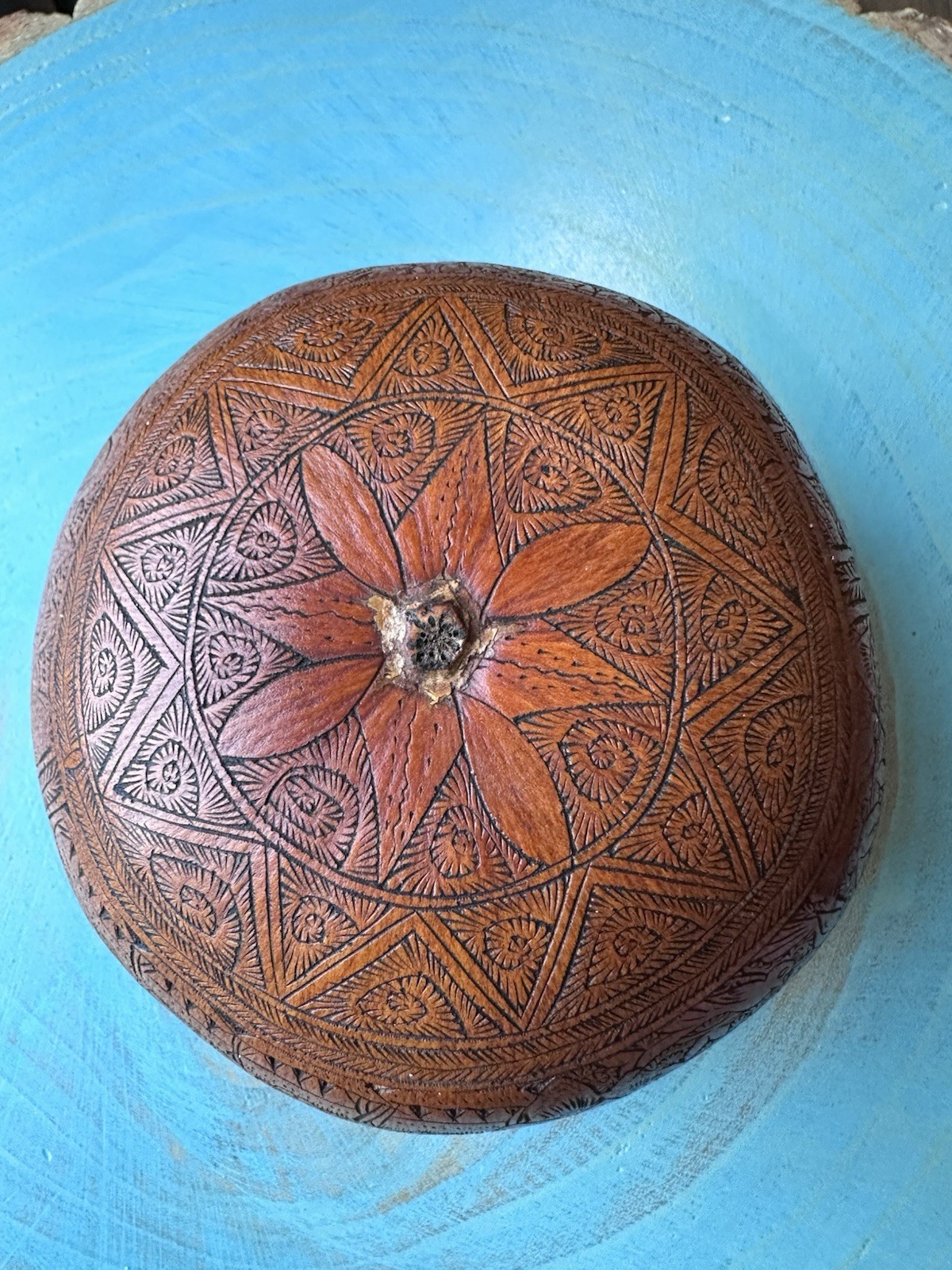 Vintage South American Peru Peruvian Folk Art Storyteller Hand Carved Gourd