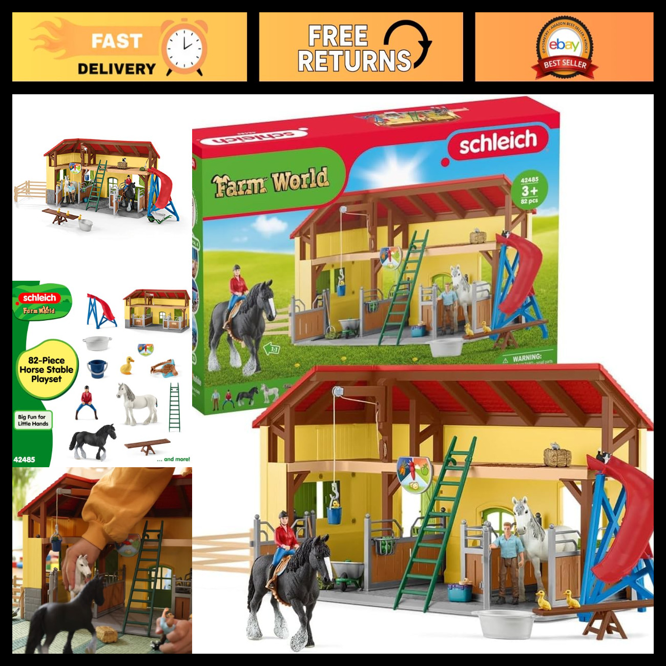 Schleich Farm World - 82Pc Horse Stable Playset - Kids Ages 3+ | 42485 Schleich Farm World - 82Pc Horse Stable Playset - Kids Ages 3+ | 42485