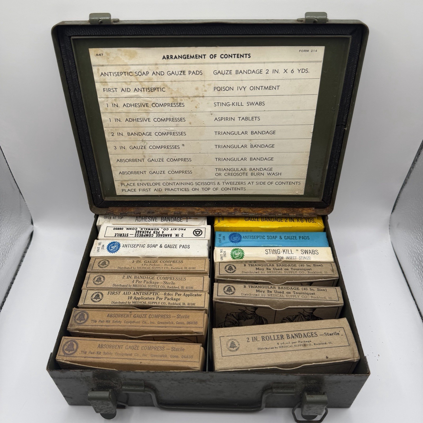 Vintage Bell System First Aid Kit Military Box Style WWII 1960s With Contents Vintage Bell System First Aid Kit Military Box Style WWII 1960s With Contents