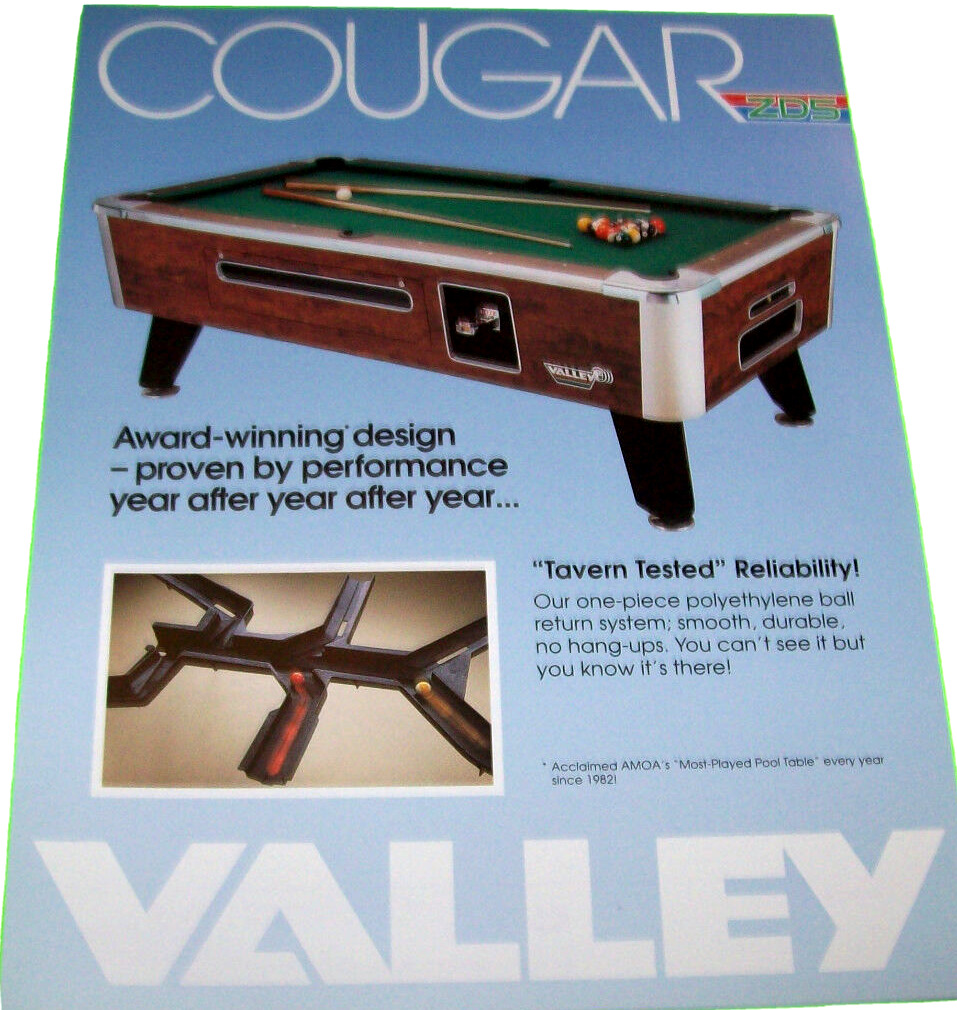 Valley Cougar Z-D5  Billiard Table FLYER Original Pool Game Artwork 8.5\