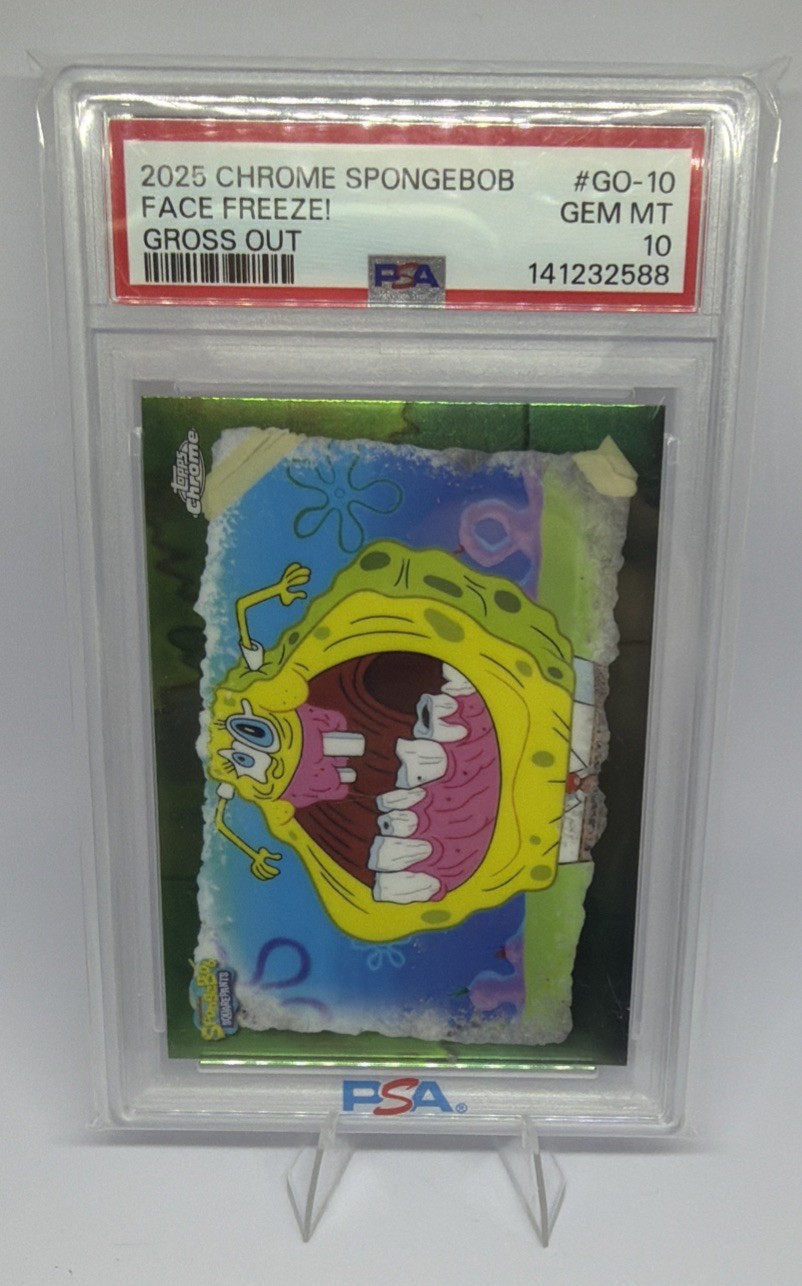 2025 TOPPS CHROME SPONGEBOB 25TH ANNIVERSARY GROSS OUT FACE FREEZE Psa 10 2025 TOPPS CHROME SPONGEBOB 25TH ANNIVERSARY GROSS OUT FACE FREEZE Psa 10