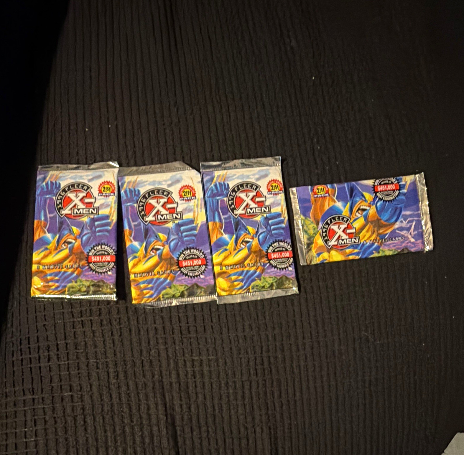 Fleer 1996 X-Men 1st Edition Sealed Trading Card Packs Lot of 4 (6/Pack) Fleer 1996 X-Men 1st Edition Sealed Trading Card Packs Lot of 4 (6/Pack)