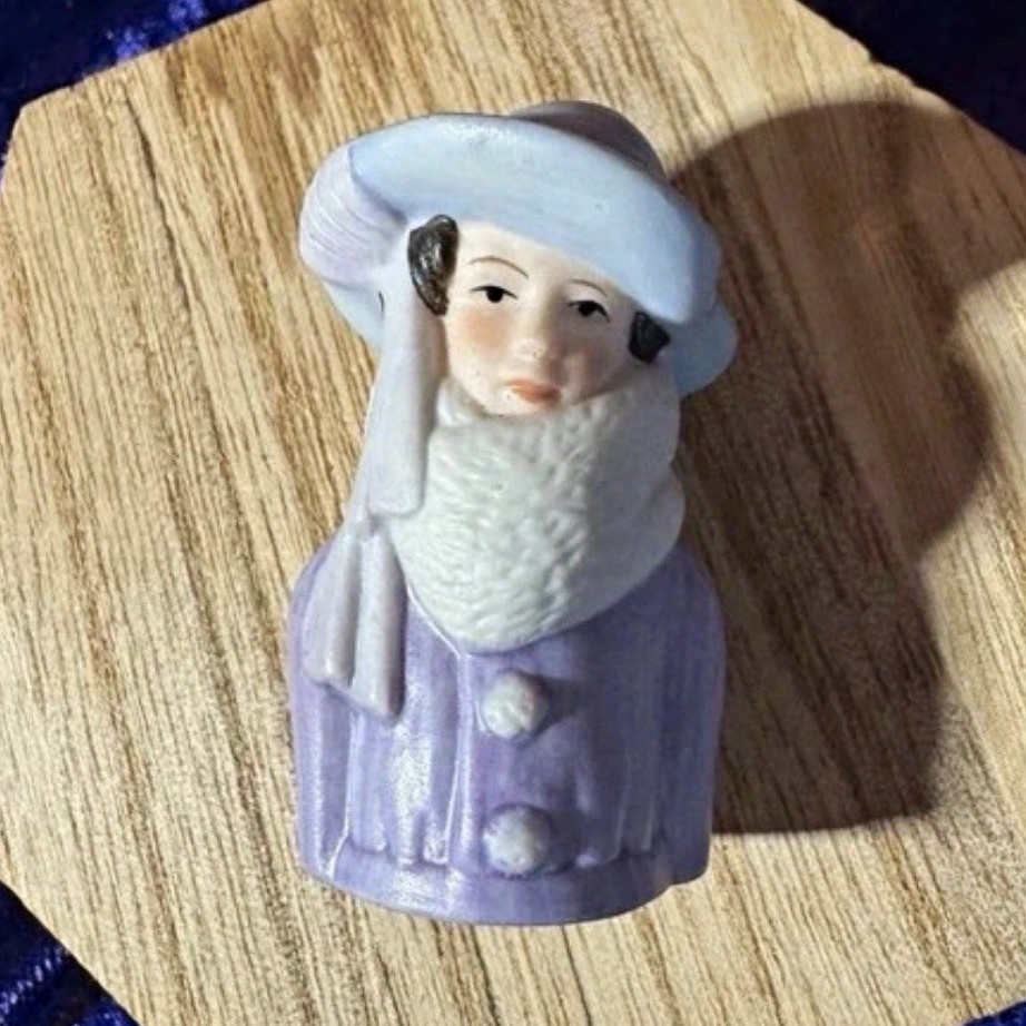 Avon 1983 Lady Figurine Porcelain Purple Dress White Hat Vintage 1980s Avon 1983 Lady Figurine Porcelain Purple Dress White Hat Vintage 1980s