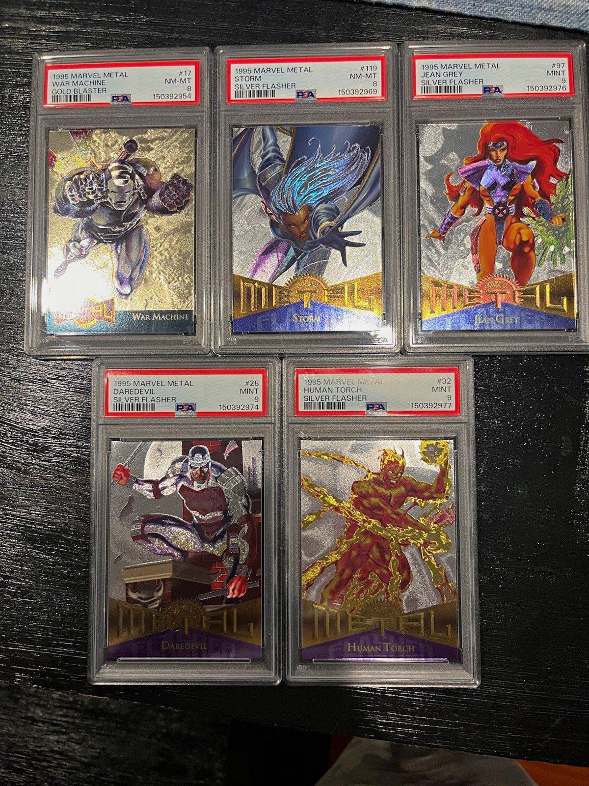 1995 Marvel Metal PSA Graded 5-Card Lot War Machine Storm Silver/Gold 1995 Marvel Metal PSA Graded 5-Card Lot War Machine Storm Silver/Gold