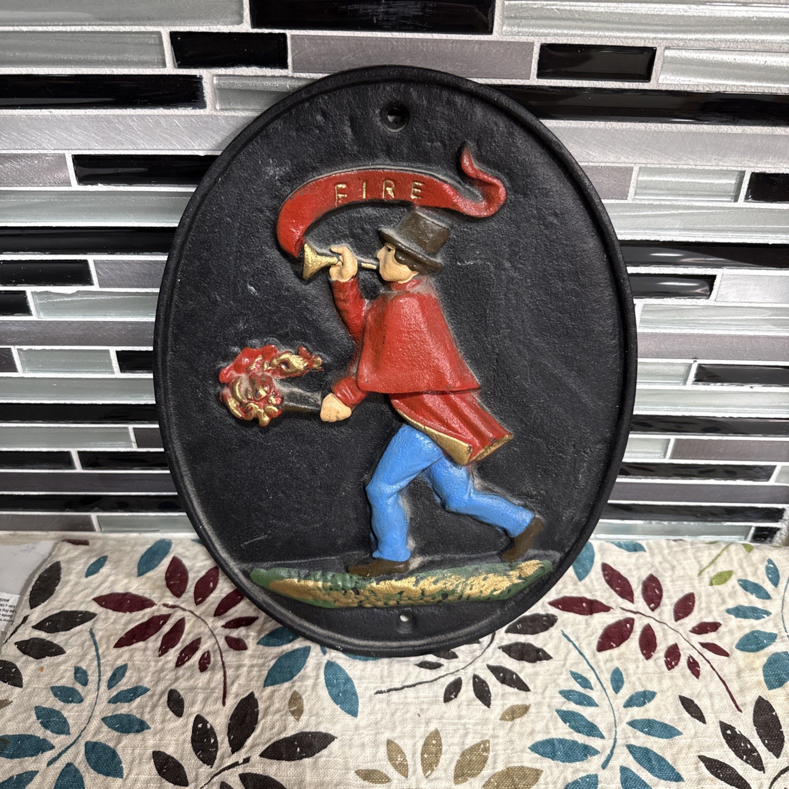Vintage Cast Metal Dutch Boy Fire Mark Wall Plaque Painted Decor 8.5 x 11 Vintage Cast Metal Dutch Boy Fire Mark Wall Plaque Painted Decor 8.5 x 11