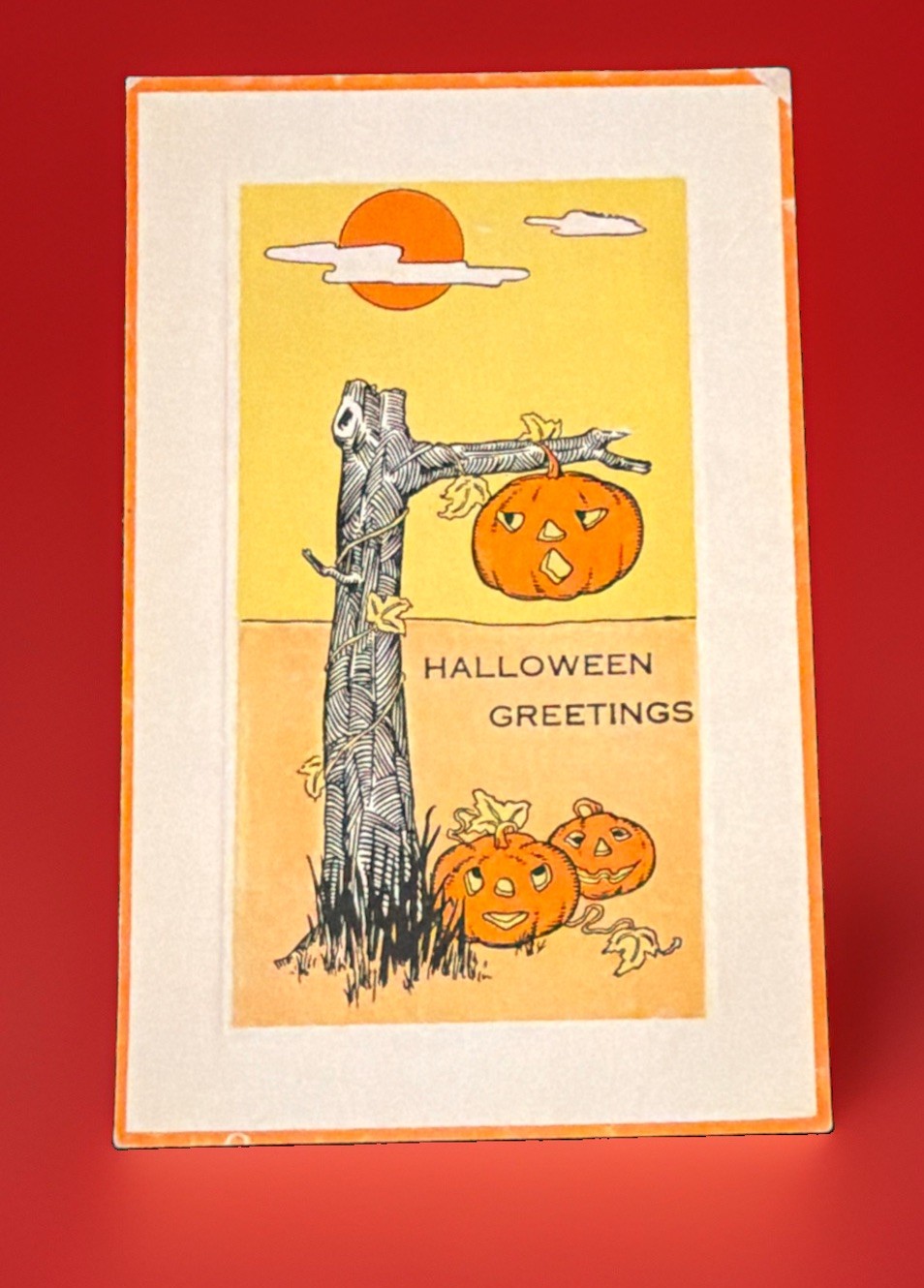 Rare Gibson Art Co Halloween Postcard 3 Jack O Lanterns Pumpkin Tree Antique Rare Gibson Art Co Halloween Postcard 3 Jack O Lanterns Pumpkin Tree Antique