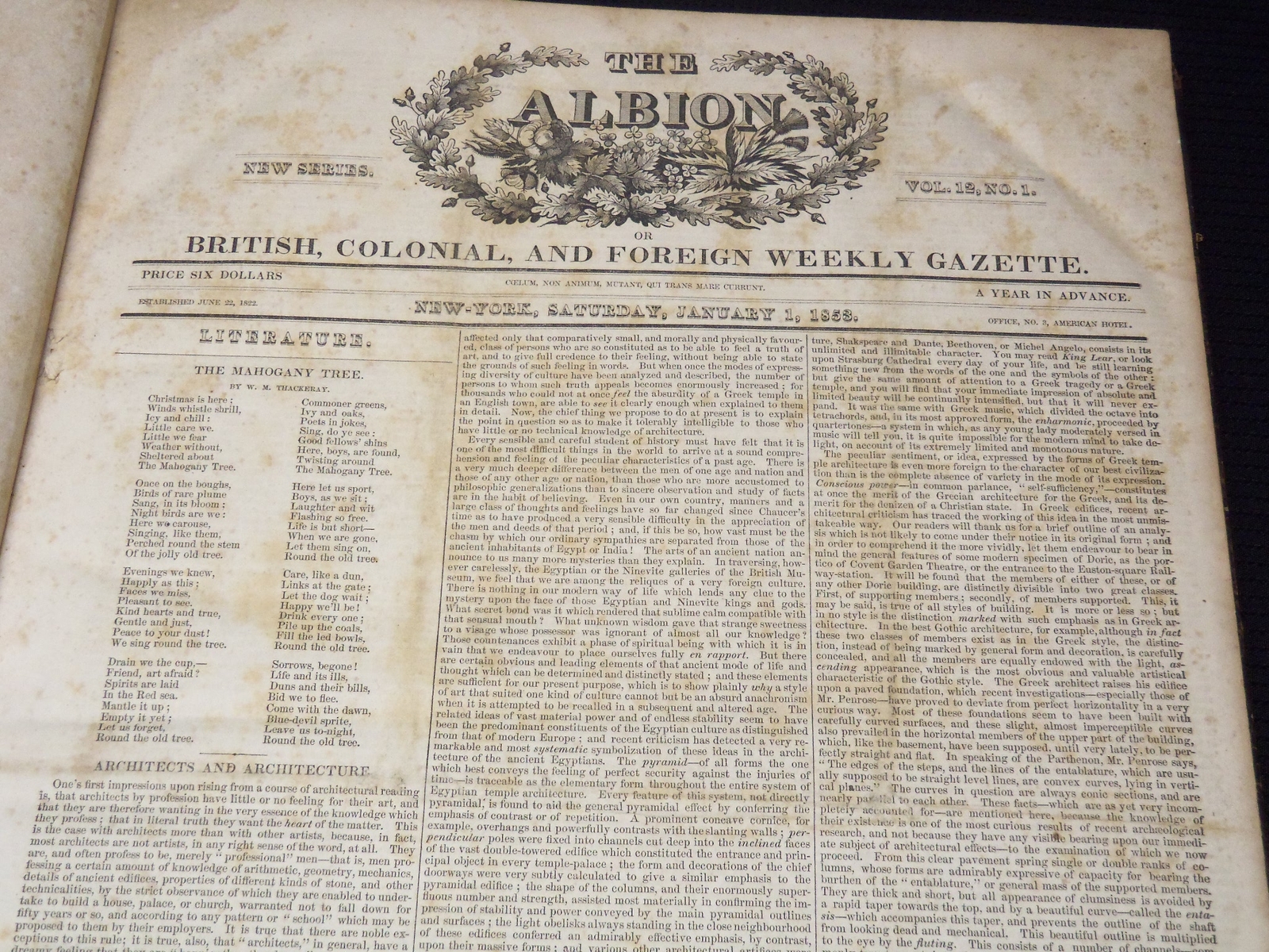 1853 THE ALBION WEEKLY GAZETTE NEWSPAPER VOLUME - NEW SERIES VOLUME #12 - R 441 1853 THE ALBION WEEKLY GAZETTE NEWSPAPER VOLUME - NEW SERIES VOLUME #12 - R 441