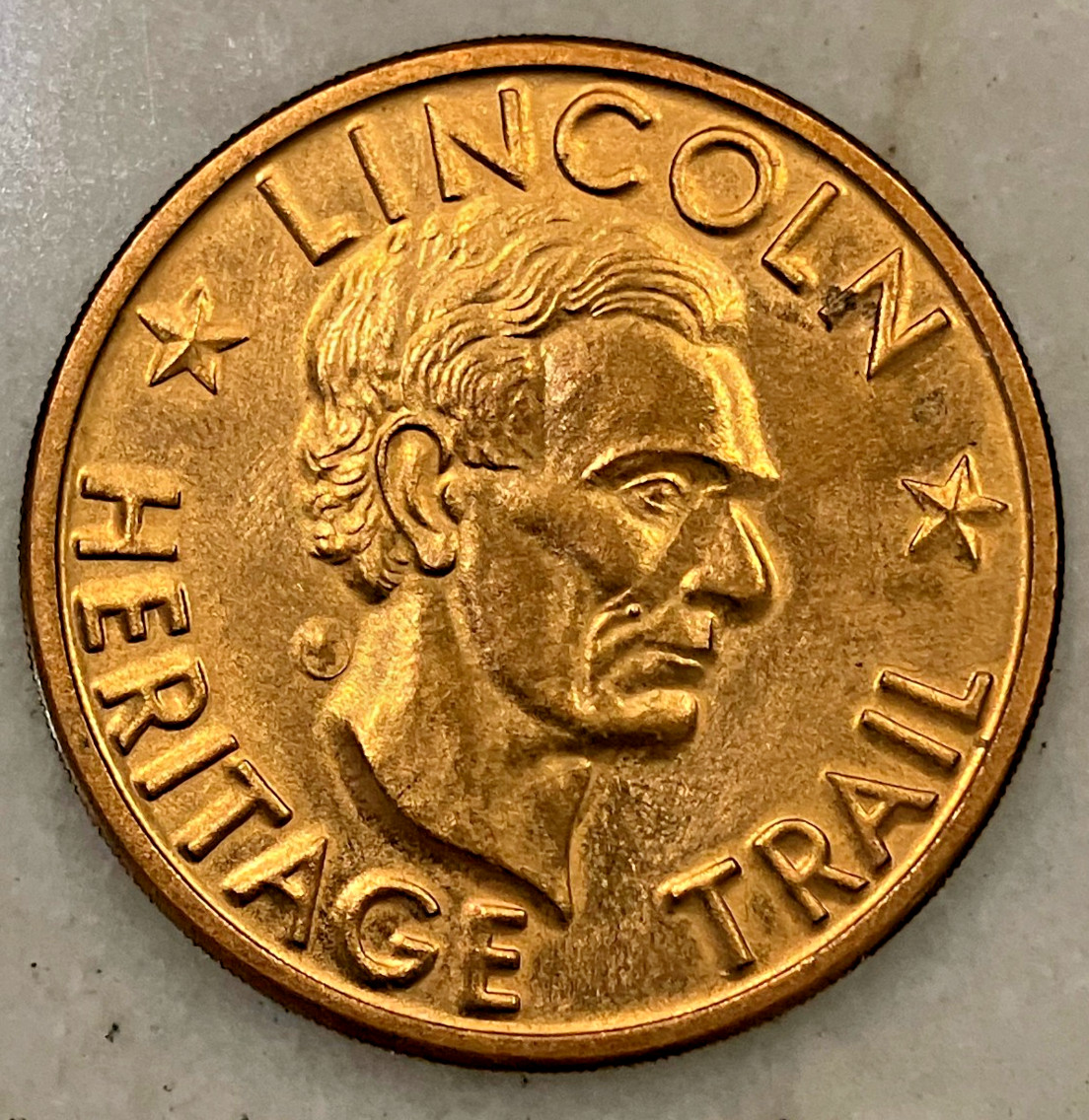 Vintage ABRAHAM LINCOLN 1969 BRASS MEDAL /COIN - KY, IN & IL Heritage Trail