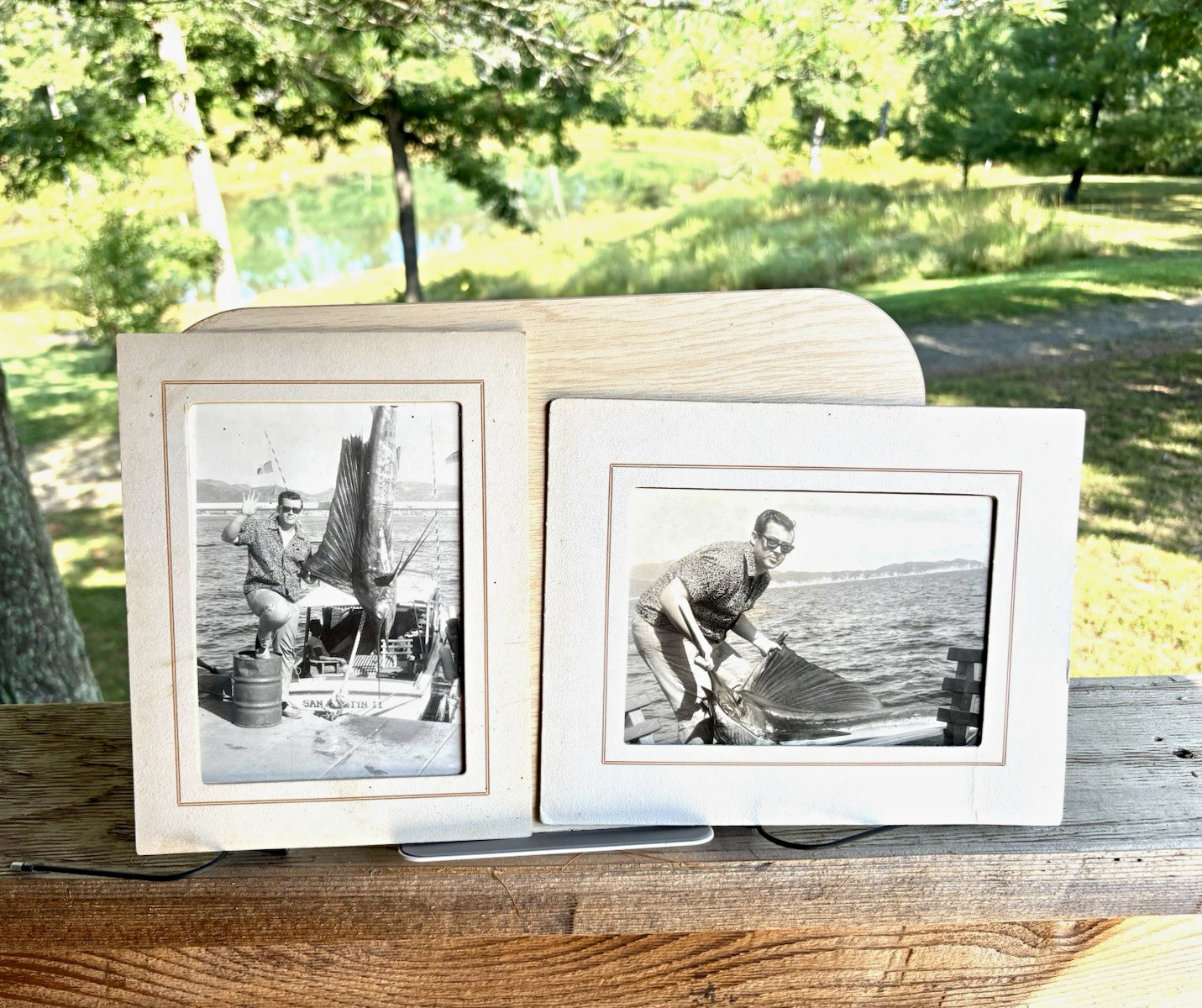Lot of 2 Vintage Black White Photographs Man Fishing Sailfish/Boat Dock 5x7”s Lot of 2 Vintage Black White Photographs Man Fishing Sailfish/Boat Dock 5x7”s