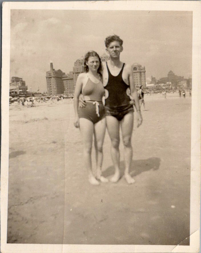 Barefoot Couple at Crowded Seaside Resort 1930s Photograph Atlantic City