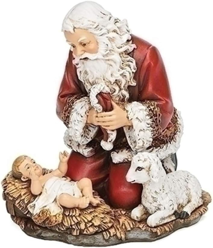 633312 Kneeling Santa Holding Hat with Baby and Lamb Figurine, 5 inch, Multicolo 633312 Kneeling Santa Holding Hat with Baby and Lamb Figurine, 5 inch, Multicolo