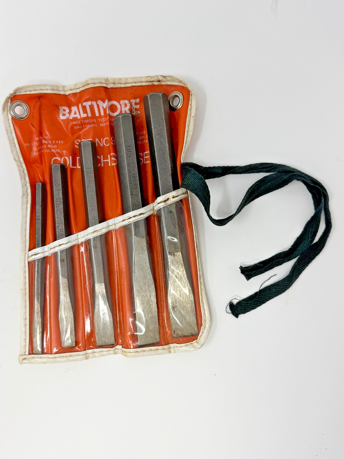 Vintage BALTIMORE Tools 5 pc Cold Chisel Set No. 900 Made in USA - COMPLETE SET Vintage BALTIMORE Tools 5 pc Cold Chisel Set No. 900 Made in USA - COMPLETE SET