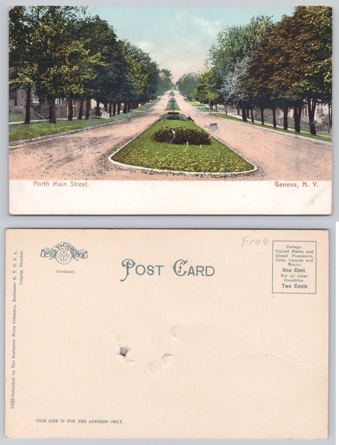 Vintage North Main Street Geneva NY Postcard - Polychrome Leipzig Dresden Vintage North Main Street Geneva NY Postcard - Polychrome Leipzig Dresden
