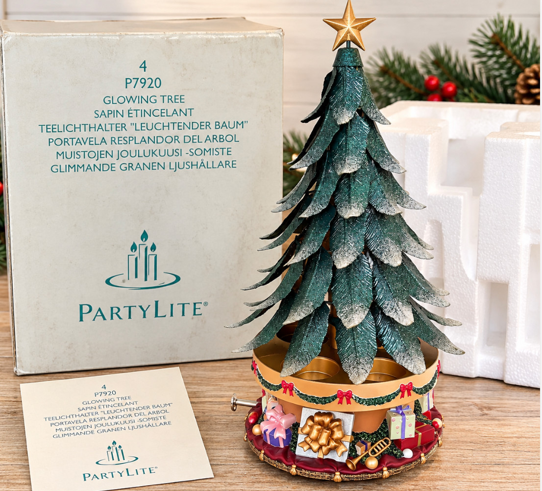 PartyLite Glowing Christmas Tree P7920 Musical Rotating Tealight Holder w Box PartyLite Glowing Christmas Tree P7920 Musical Rotating Tealight Holder w Box