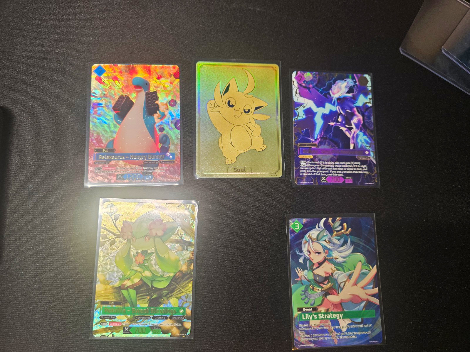 Palworld Official Card Game Holographic 5- Card Lot OSR, 2 Sps, SSP, And ESOUL Palworld Official Card Game Holographic 5- Card Lot OSR, 2 Sps, SSP, And ESOUL