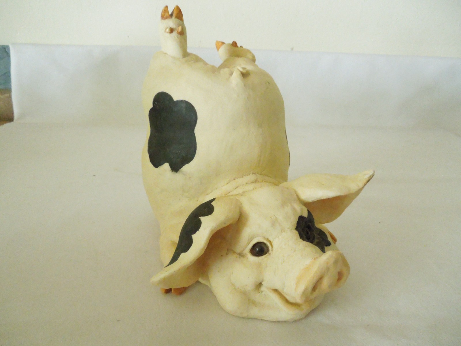 Vintage Tumbling Pig Figurine Sealmark 2000 White & Black Resin 7" Tall Vintage Tumbling Pig Figurine Sealmark 2000 White & Black Resin 7" Tall