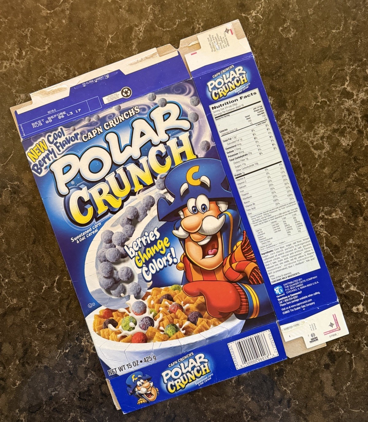 Vintage 2005 Quaker Cap'n Crunch "New" POLAR CRUNCH Berry Flavor Cereal Box RARE