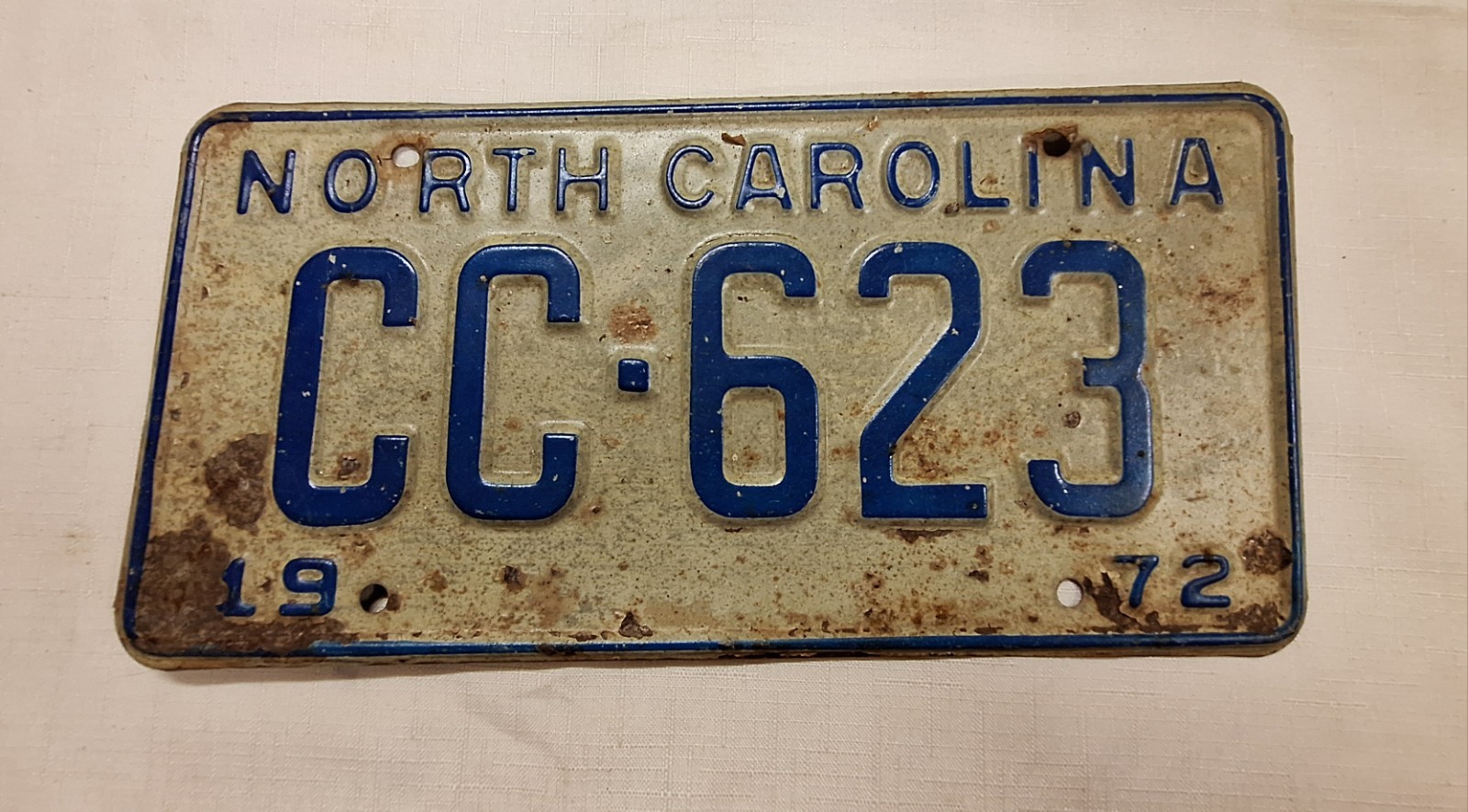 Vintage 1972 North Carolina License Plate Tag #CC-623 Original Collectable