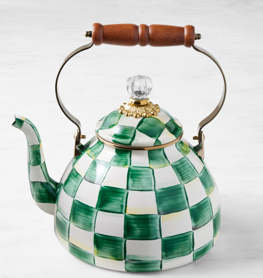 MacKenzie-Childs Emerald Check Tea Kettle, 2-Qt NEW MacKenzie-Childs Emerald Check Tea Kettle, 2-Qt NEW
