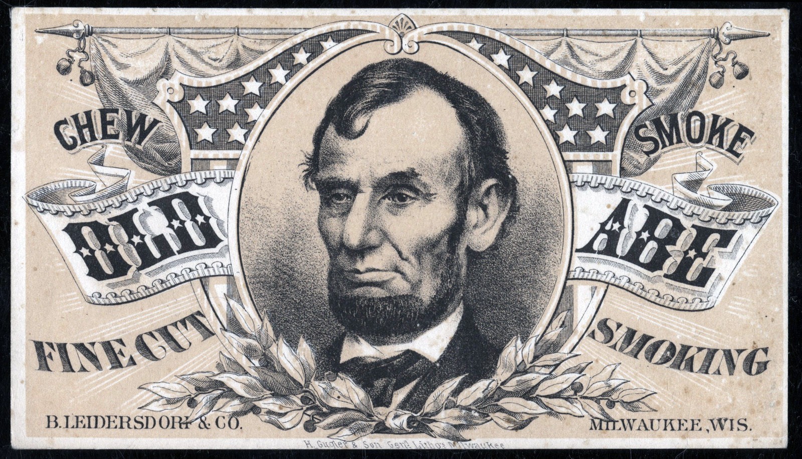 ca 1880 B. Leidersdorf & Co "Old Abe" President Lincoln Large Tobacco Card RARE