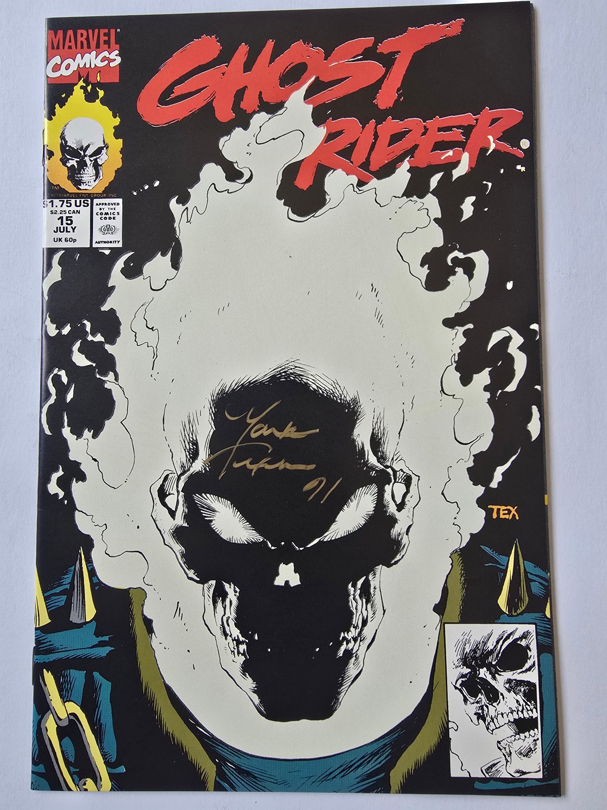 Marvel Comic SIGNED In 1991 By Mark Texiera Ghost Rider #15 GLOW IN DARK COVER Marvel Comic SIGNED In 1991 By Mark Texiera Ghost Rider #15 GLOW IN DARK COVER