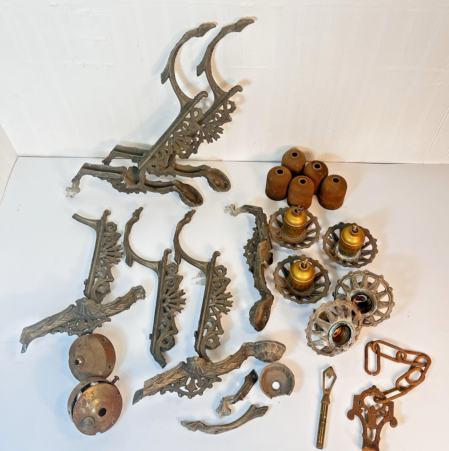 Antique 1920's Art Deco 5 Light Chandelier Unassembled Parts AS IS Damaged Antique 1920's Art Deco 5 Light Chandelier Unassembled Parts AS IS Damaged