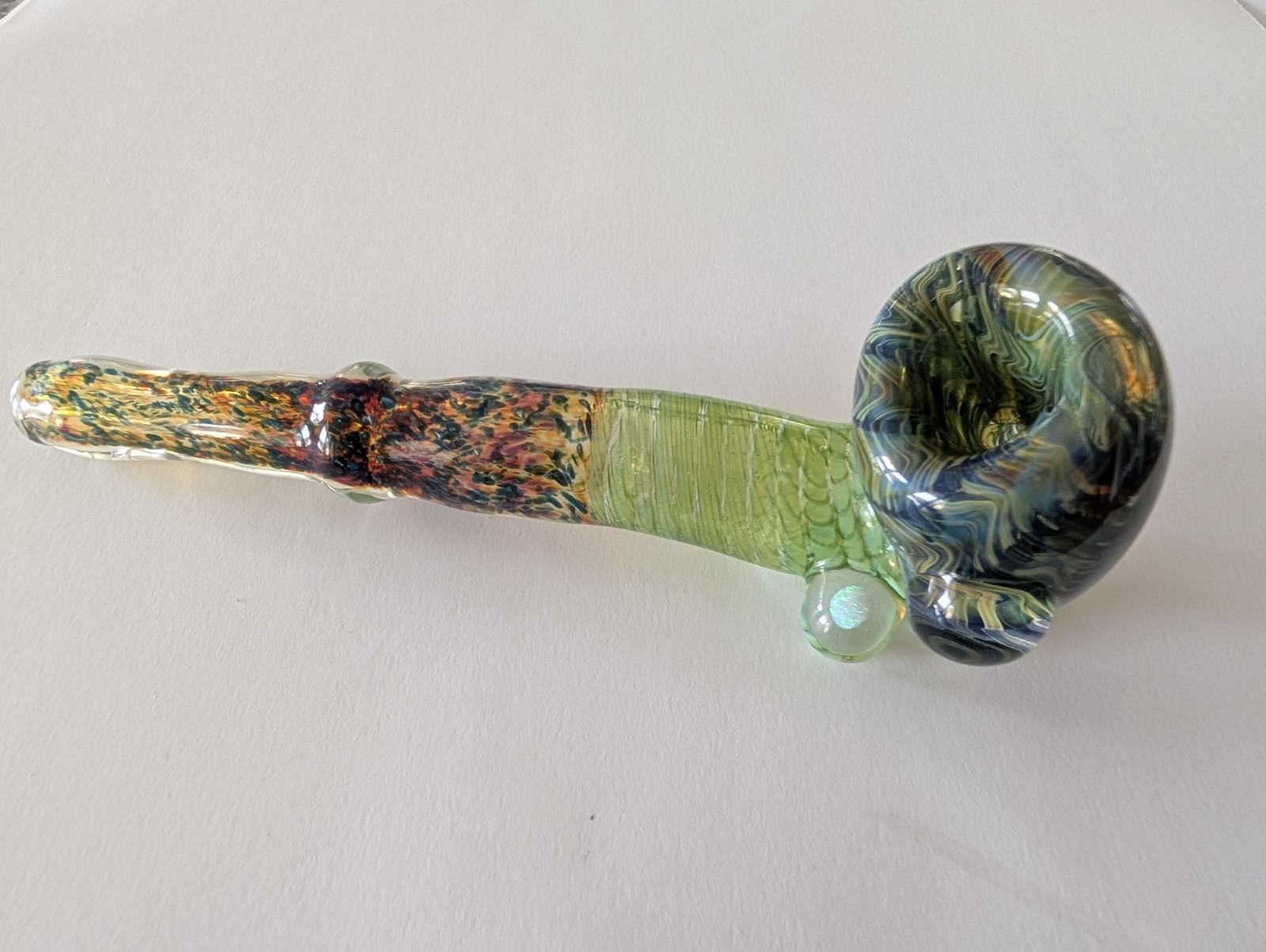 Artist Signed Handmade Borosilicate Glass Sherlock Opal Iridescent Large/6-7" Artist Signed Handmade Borosilicate Glass Sherlock Opal Iridescent Large/6-7"