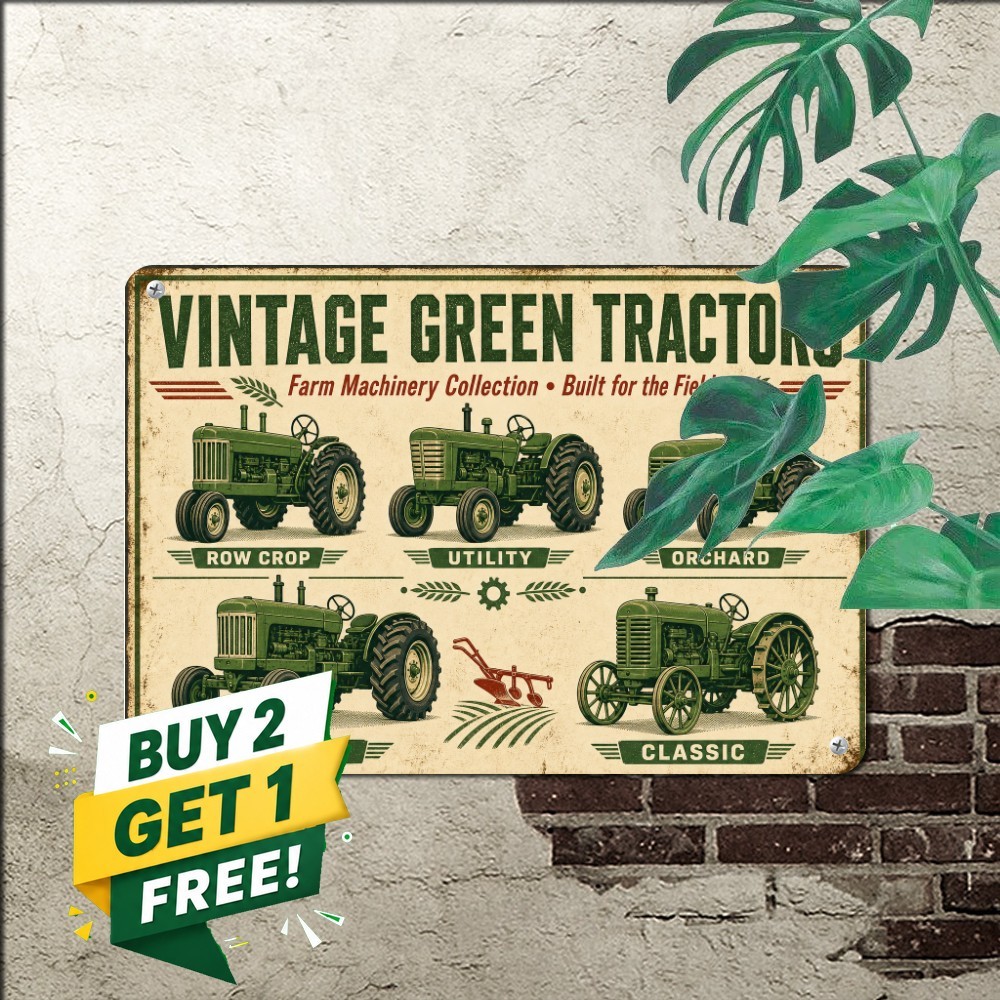 Vintage Green Farm Tractor Barn Sign 8x12 Agricultural Decor Metal Tin Plaque Vintage Green Farm Tractor Barn Sign 8x12 Agricultural Decor Metal Tin Plaque