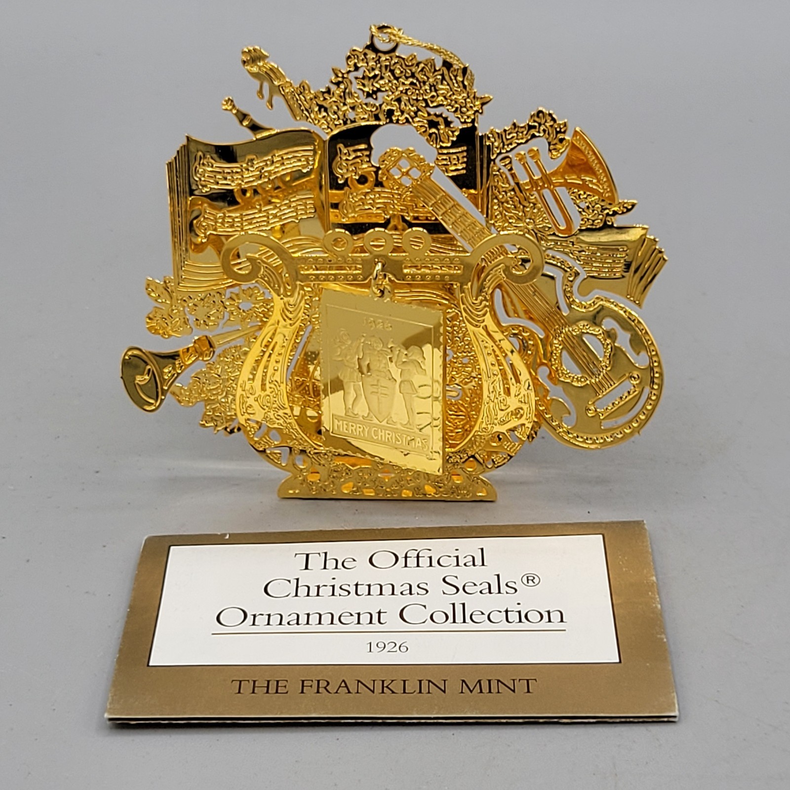 VTG Franklin Mint 1926 Official Christmas Seals Gold Tone Christmas Ornament