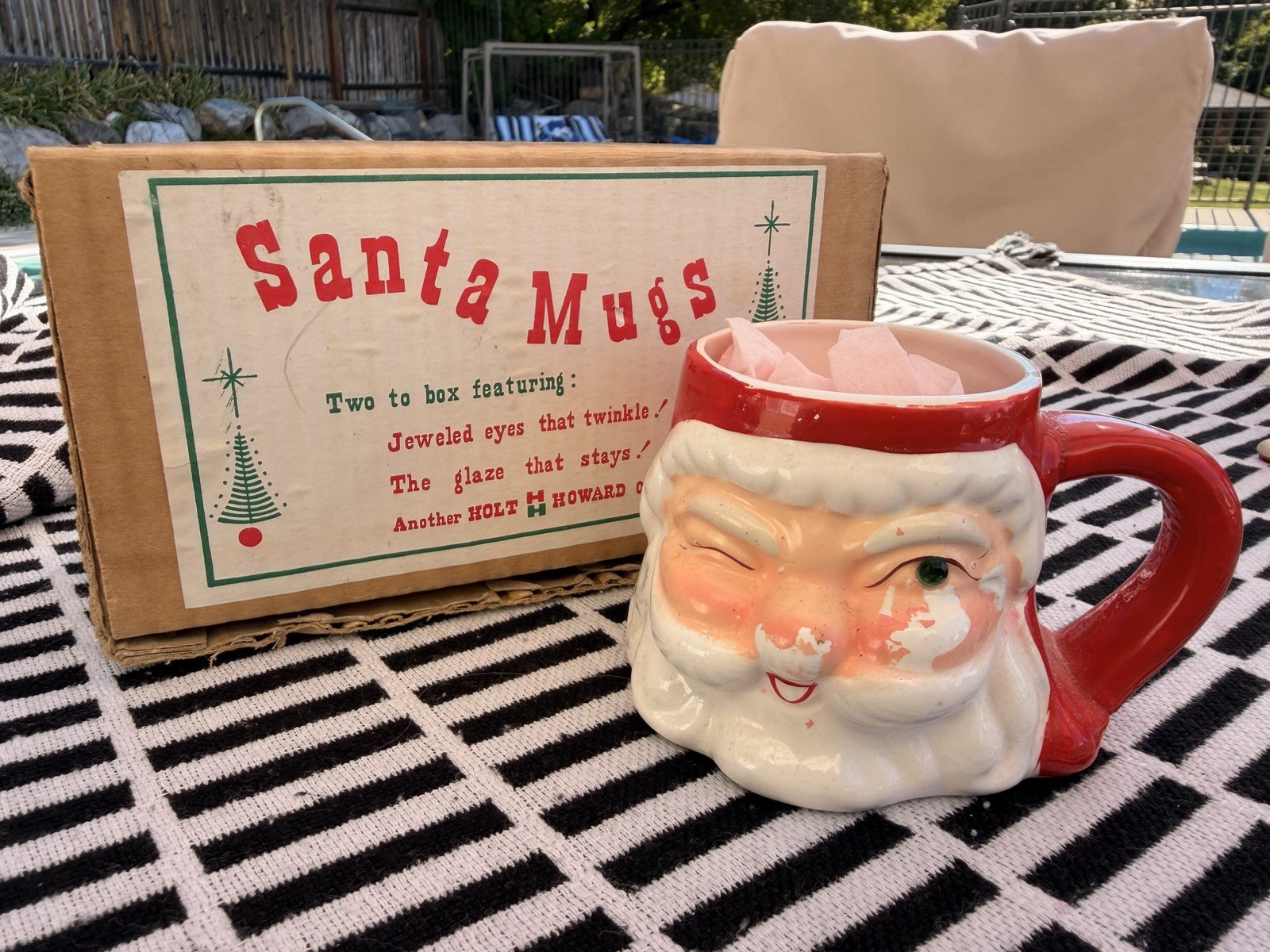 1 Vintage HOLT HOWARD Winking SANTA CLAUS Mug ORIGINAL BOX Christmas GREEN EYE 1 Vintage HOLT HOWARD Winking SANTA CLAUS Mug ORIGINAL BOX Christmas GREEN EYE