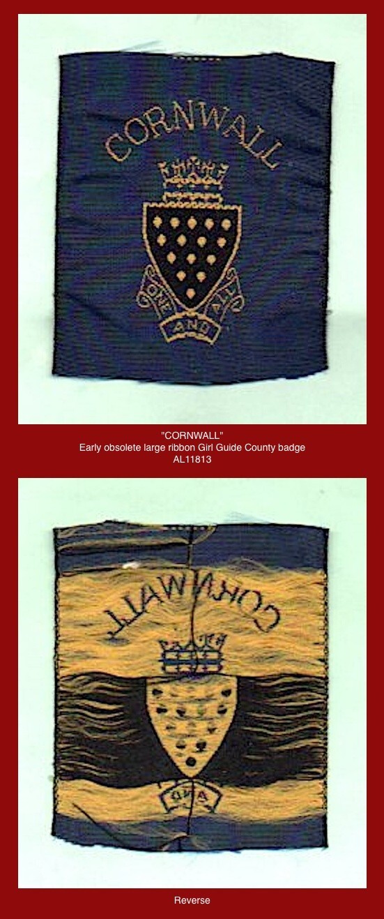 "CORNWALL" early obsolete Girl Guide large ribbon County Badge ^ "CORNWALL" early obsolete Girl Guide large ribbon County Badge ^