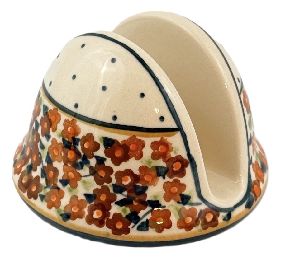 Unikat Polish Pottery Napkin Holder Orange Wreath Zaklady Russett Floral 3" Unikat Polish Pottery Napkin Holder Orange Wreath Zaklady Russett Floral 3"