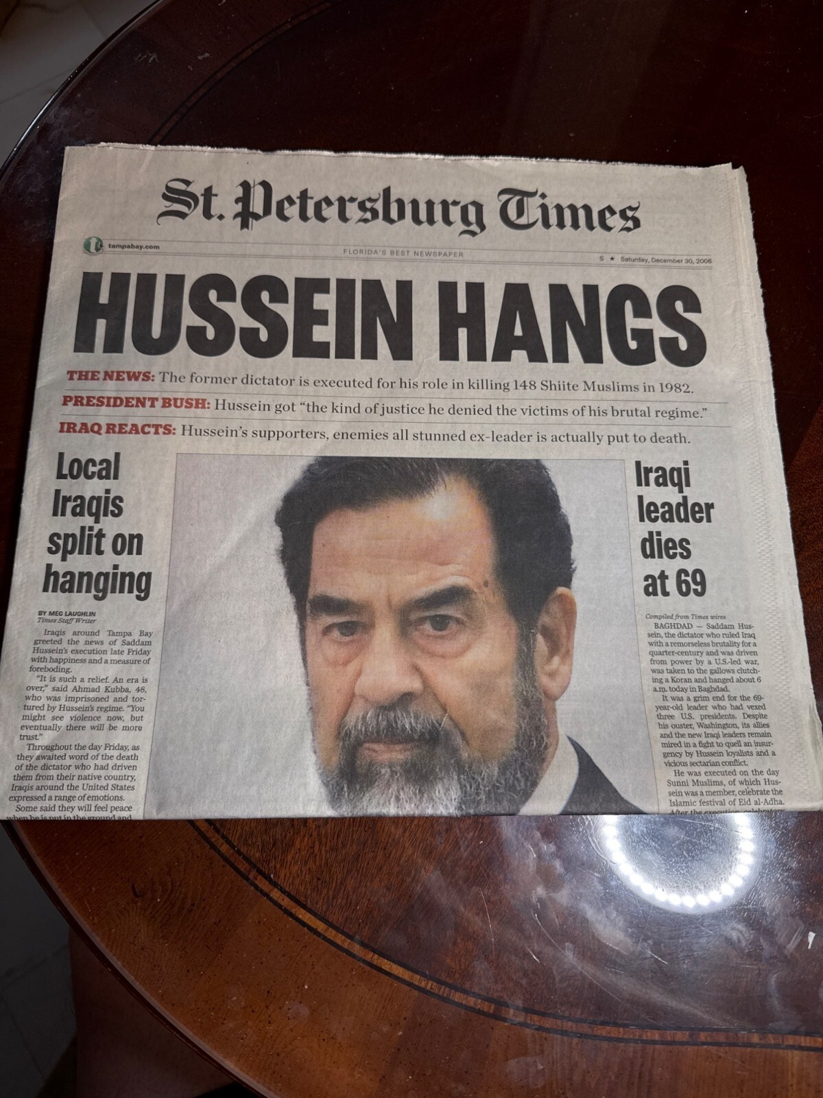 Vintage St. Petersburg Times Newspaper December 30 2006 "Hussein Hangs" 43-29 Vintage St. Petersburg Times Newspaper December 30 2006 "Hussein Hangs" 43-29