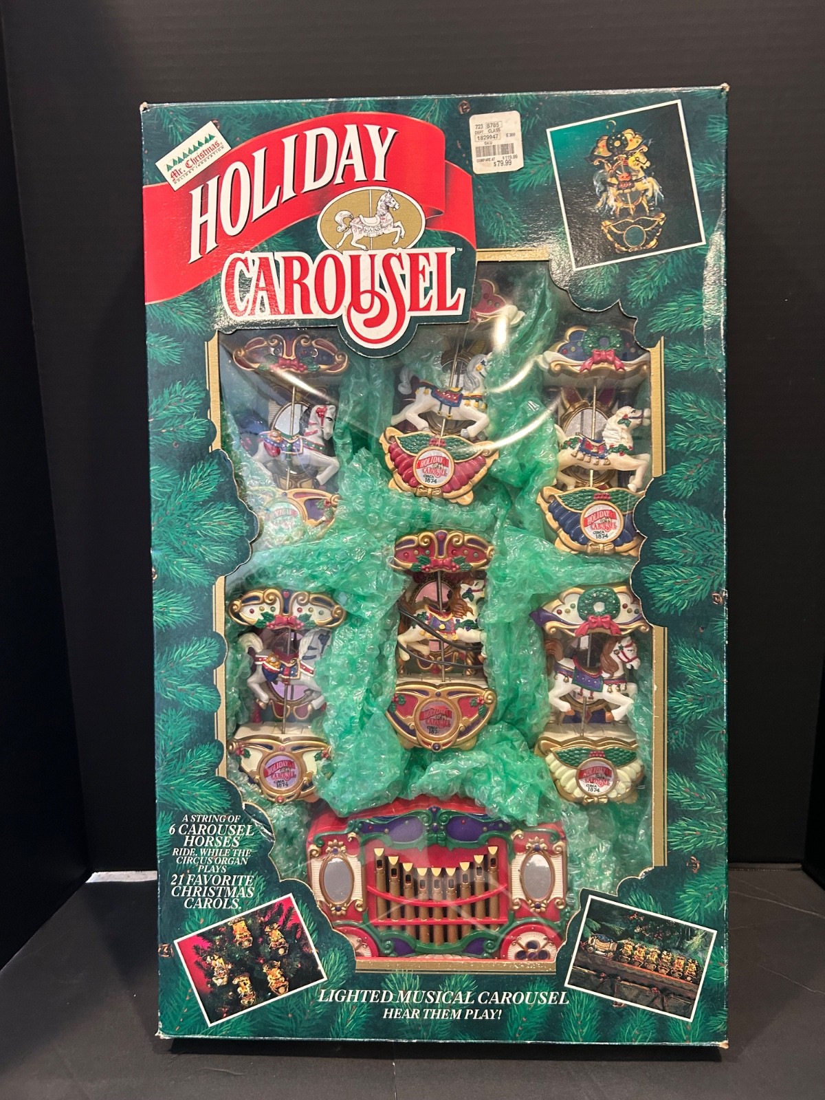 Vintage 1992 Mr Christmas Holiday Carousel 6 Horses 21 Carols - Tested - Works