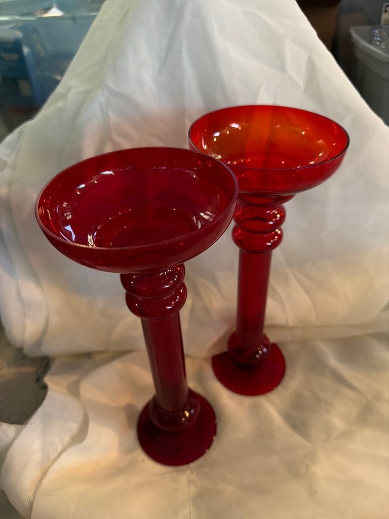 Pair of Vintage Red Glass Candle Holders