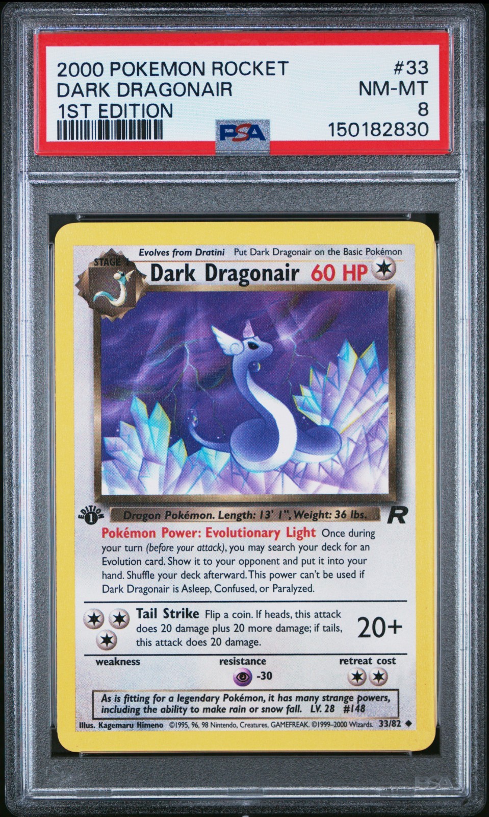 2000 Pokemon Team Rocket Dark Dragonair 1st Edition #33 PSA 8 2000 Pokemon Team Rocket Dark Dragonair 1st Edition #33 PSA 8