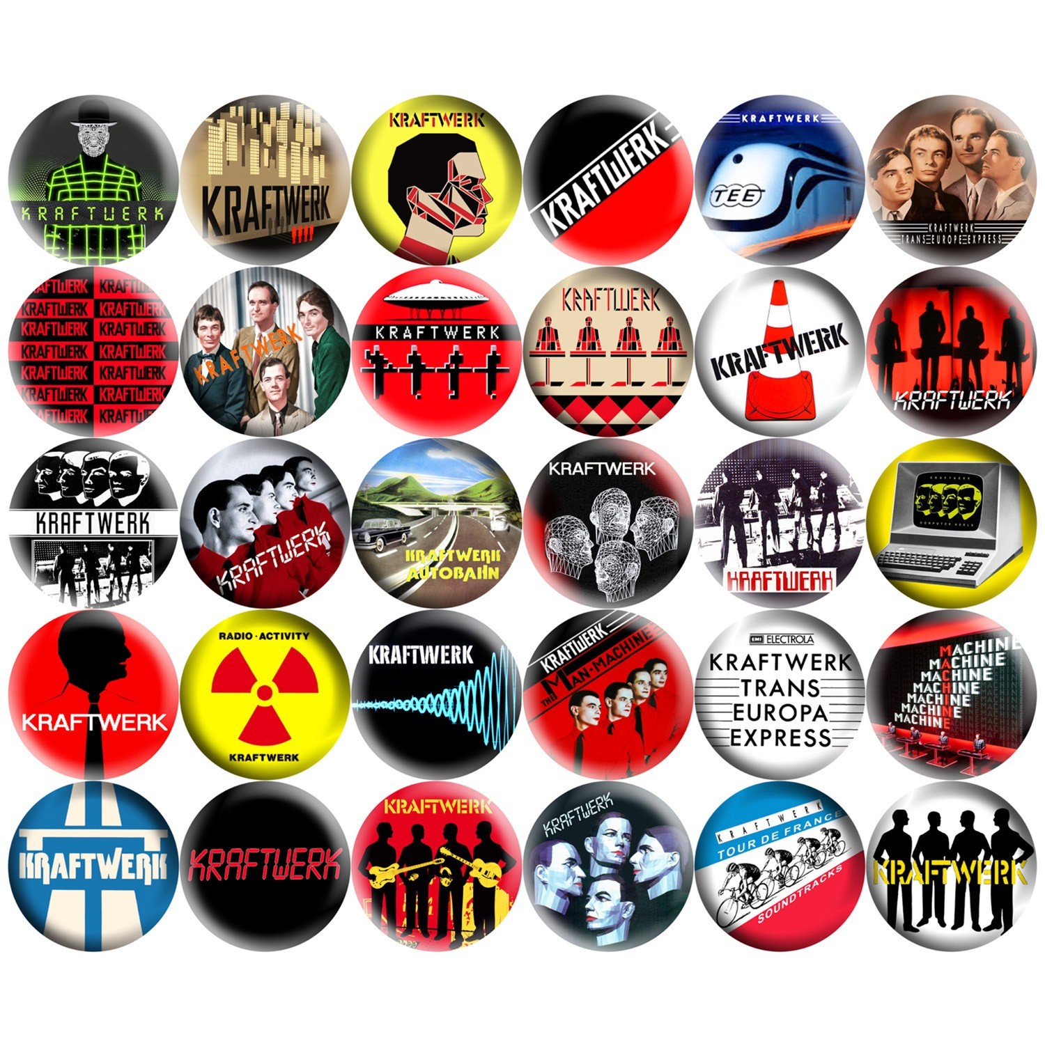 Kraftwerk 2.25" Pinback Buttons 30 Pins Set, 70s 80s Electronic Synth Pop Music