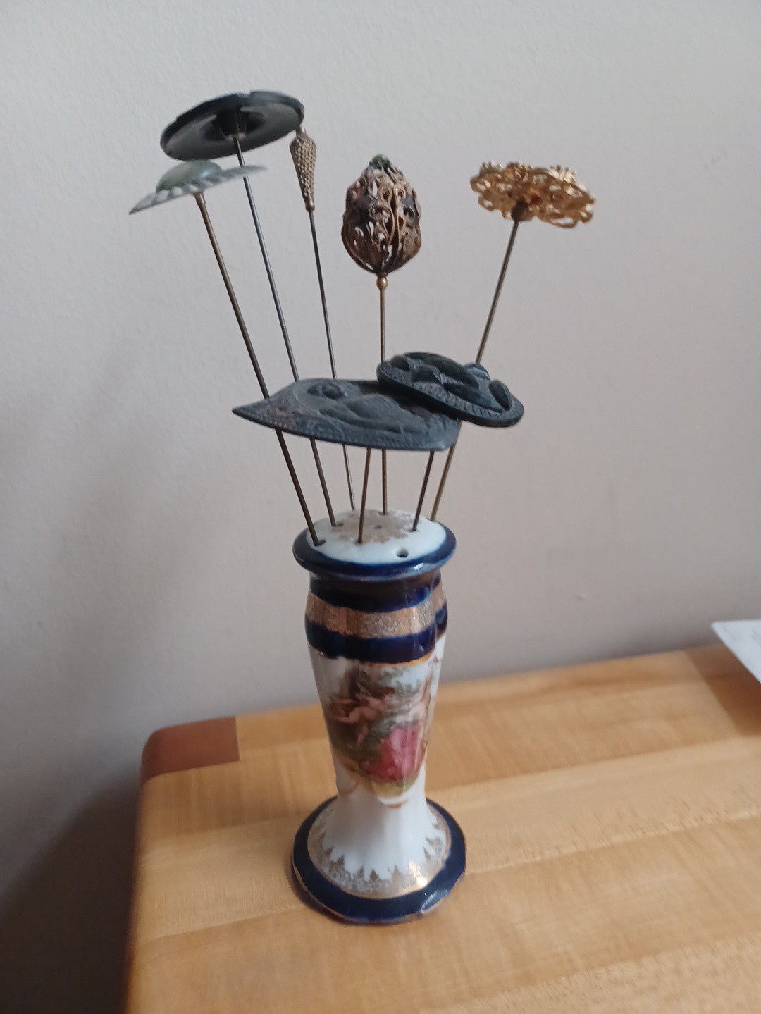 Antique Victorian Hatpins Lot of 7 Glass, Metal, Filigree Hat Pins And Holder Antique Victorian Hatpins Lot of 7 Glass, Metal, Filigree Hat Pins And Holder